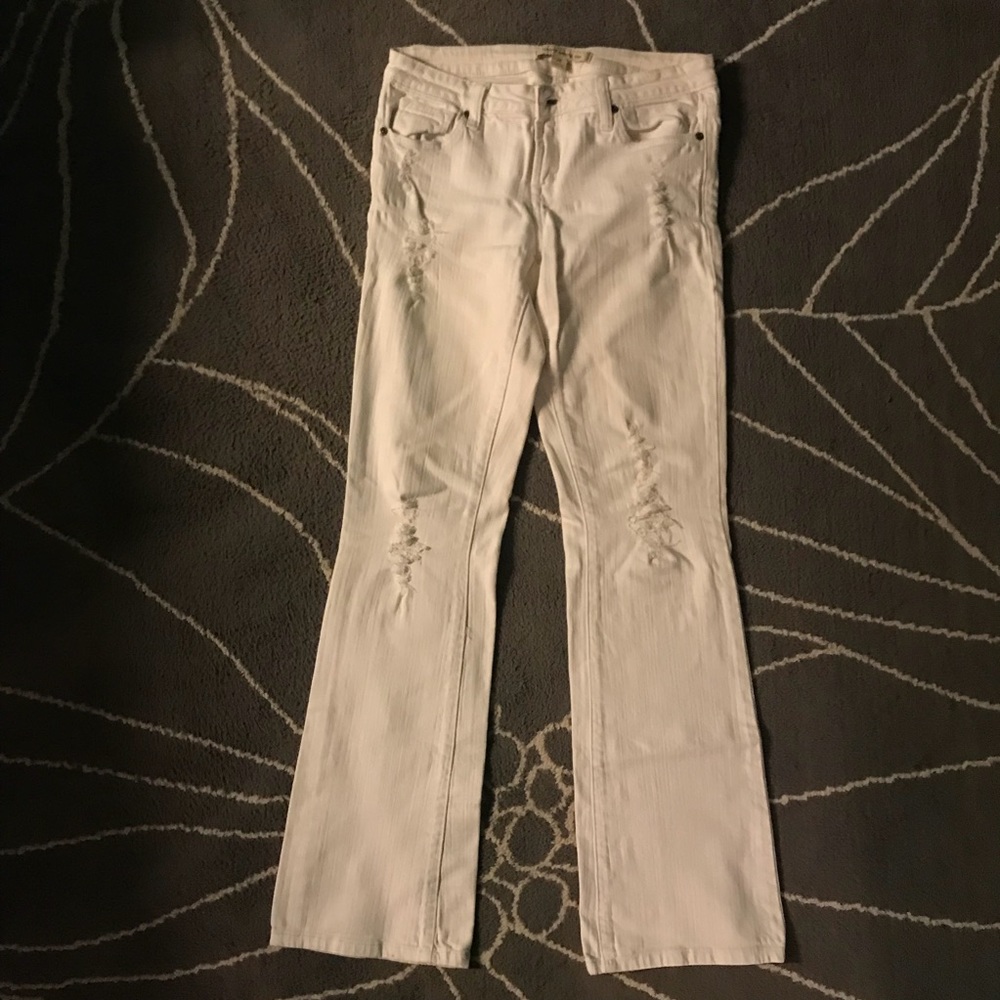 White Lightly Ripped Flared Pants